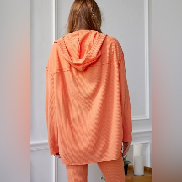 Urban Outfitters Sorbet Orange Open Front Hooded Cardigan Oversized - Picture 1 of 4